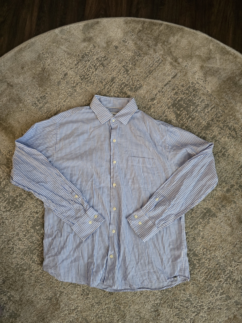 Peter Millar Blue and White Striped Button-Down Shirt